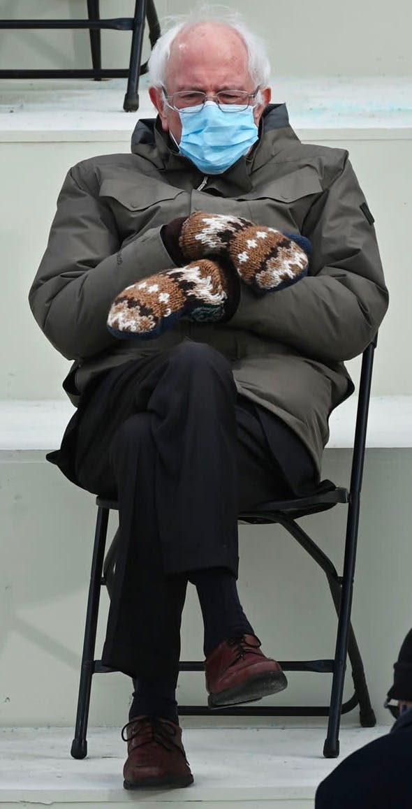 Bernie with mittens